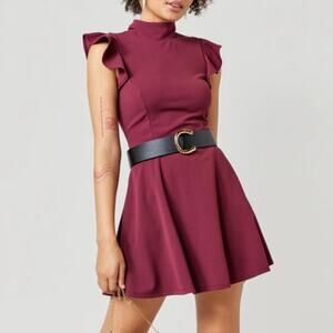 Francesca's Collection Phyllis High Neck Ruffle Sleeve Flare Dress S